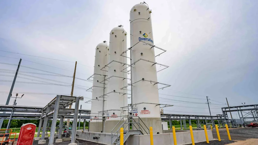 Vertical processing vessels and overhead piping at a Diversified CPC plant